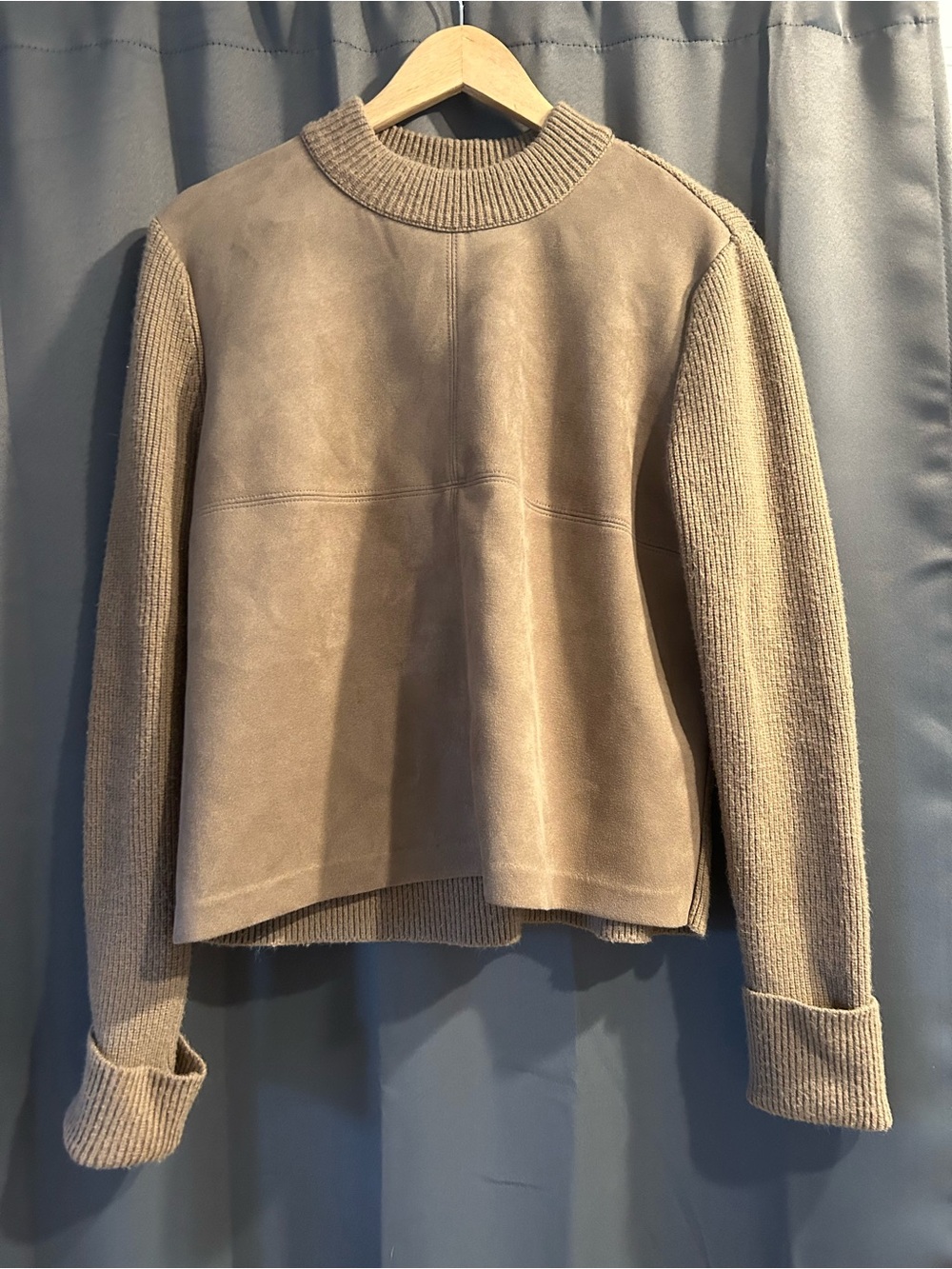 Ann Taylor medium brown faux suede mixed media sweater